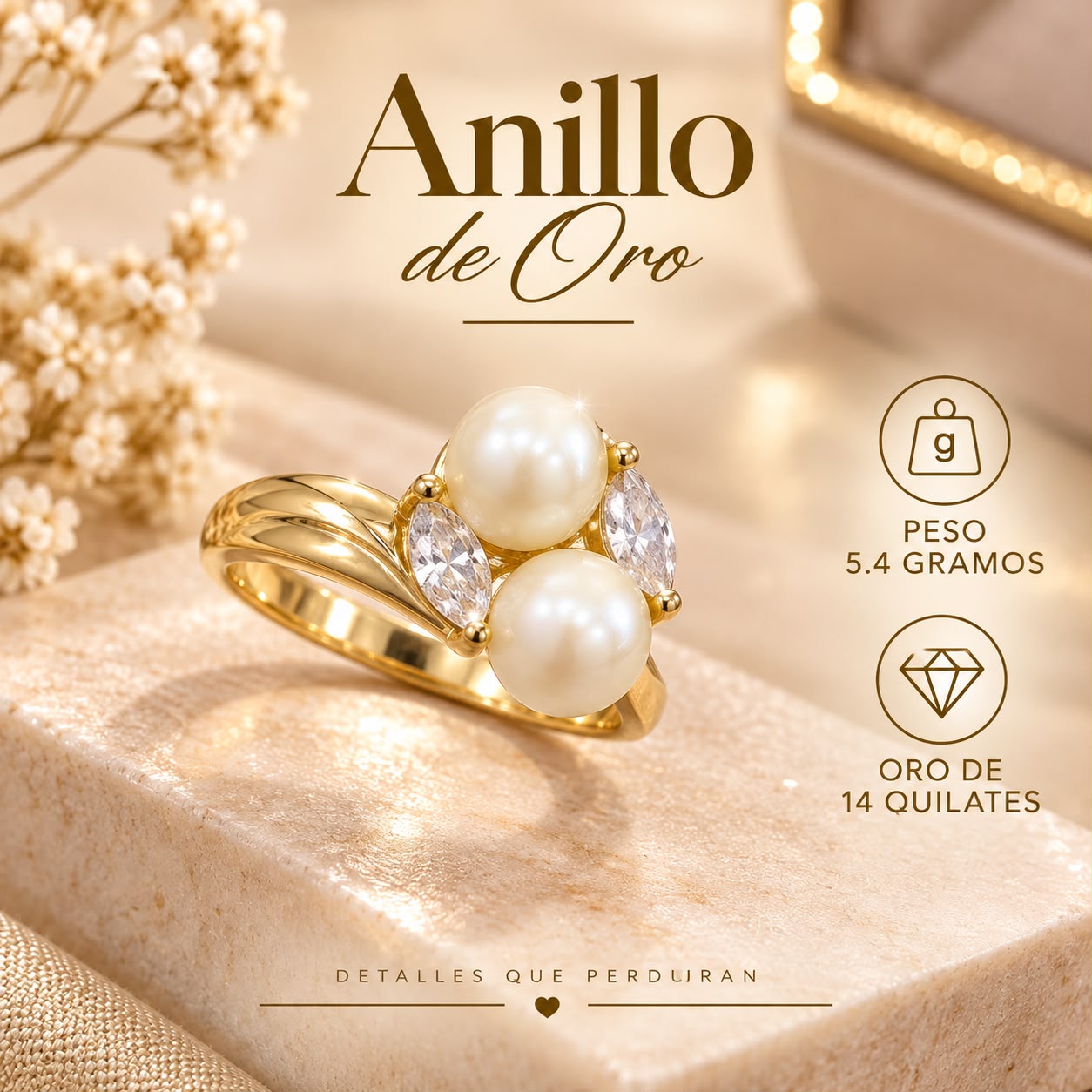 ANILLO DE PERLAS 14K 5.4GR